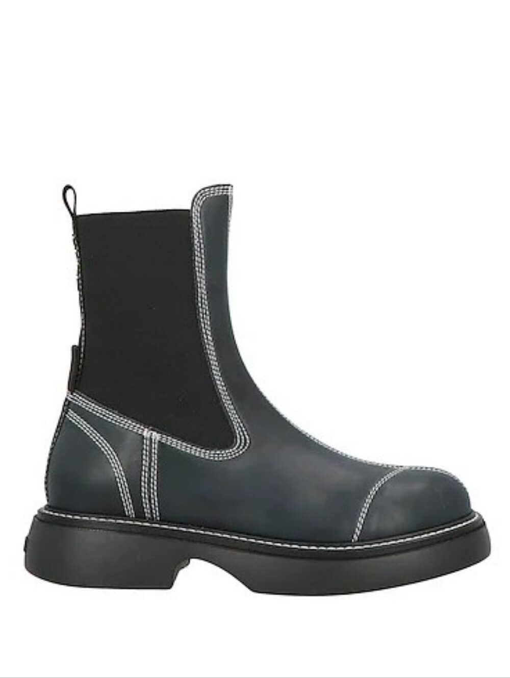 Ganni Black Chelsea Boot Leather with Contrast Stitching 42